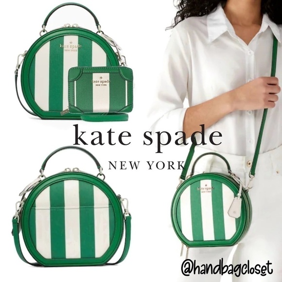 Kate Spade Traveler Canteen Crossbody Bag Green Even Stripe Jacquard K6119 KS141 - Picture 2 of 16